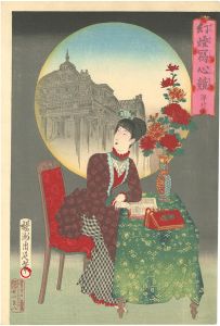 周延「幻燈写心競　洋行」