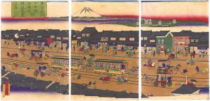 紅英斎「東京名所 日本橋京橋之間鉄道馬車往復之図」
