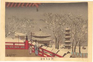 清親「浅草寺雪中」