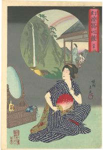 周延「幻燈写心競　温泉」
