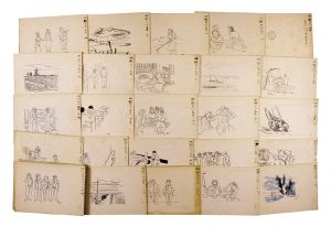 小穴隆一「自筆画稿 四羽の小鳥」