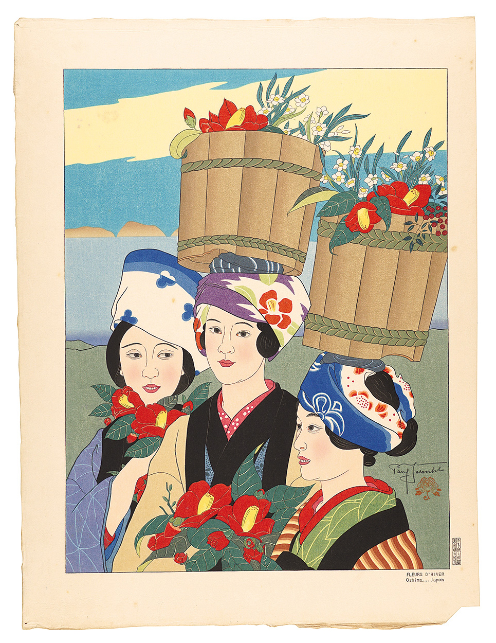 Paul Jacoulet “Winter Flowers, Oshima, Japan”
