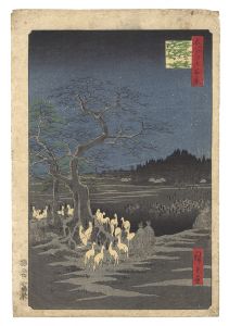 Hiroshige I / One Hundred Famous Views of Edo / New Year's Eve Foxfires at the Hackberry Tree in Oji [名所江戸百景　王子装束ゑの木大晦日の狐火]