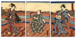 Kunisada II / Enjoying the Evening Cool on the Ryogoku Bridge [東都両国夕涼之図]