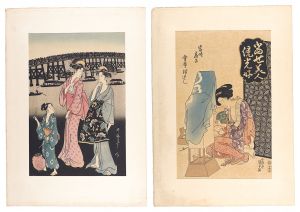 Japanese-style lamp and Courtesan / Ryogoku Fireworks 【Reproduction】 / Kunisada I, Utamaro