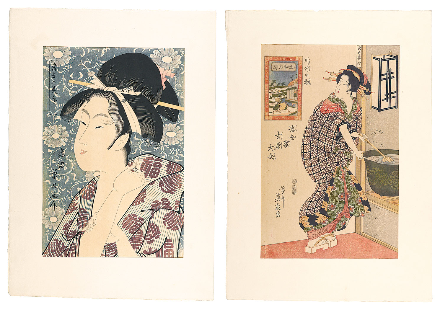 Eisen, Eisho “A Night Scene of the Tea-house  / A Beauty of Summer 【Reproduction】”