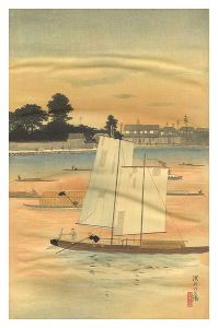 川面義雄（根来莱山）「濱町の夕陽」