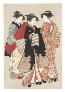 重政「二人芸者と箱持ち【復刻版】」