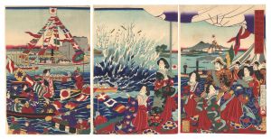周延「於隅田川端舩競漕会水雷火破裂之図」