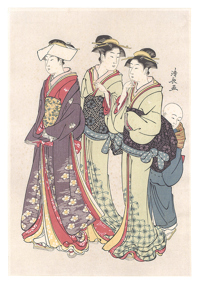清長「外出の娘と侍婢二人とその子供【復刻版】」