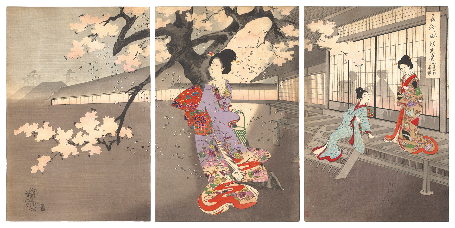 周延「千代田之大奥　お庭の夜桜」
