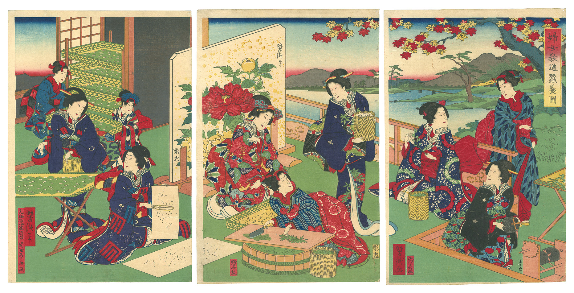 芳瀧「婦女教道蚕養図」