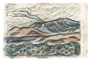 三上正寿「板画新日本百景　大島 三原山遠望」