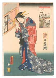 Toyokuni III and Kunihisa / One Hundred Beautiful Women at Famous Places in Edo / Asajigahara [江戸名所百人美女　あさぢがはら]