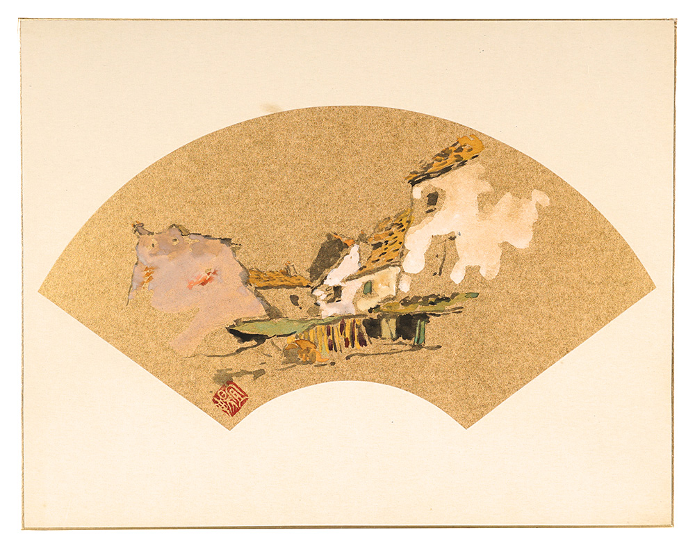 阪倉宜暢「自筆画色紙　パリ郊外（クラマールにて）」