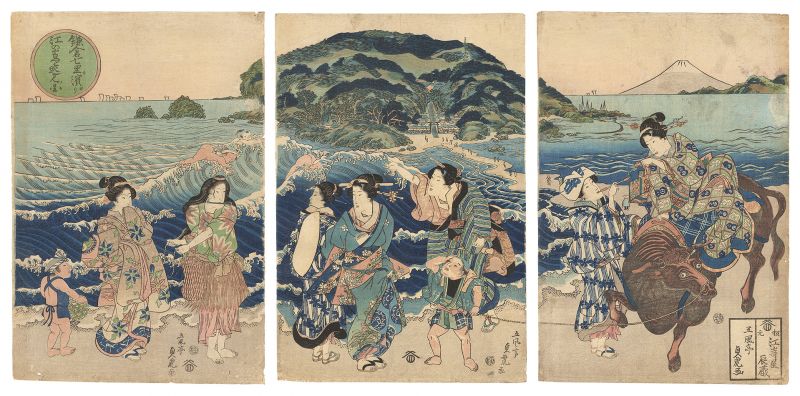 貞虎「鎌倉七里ヶ浜ヨリ江の島遠見ノ図」