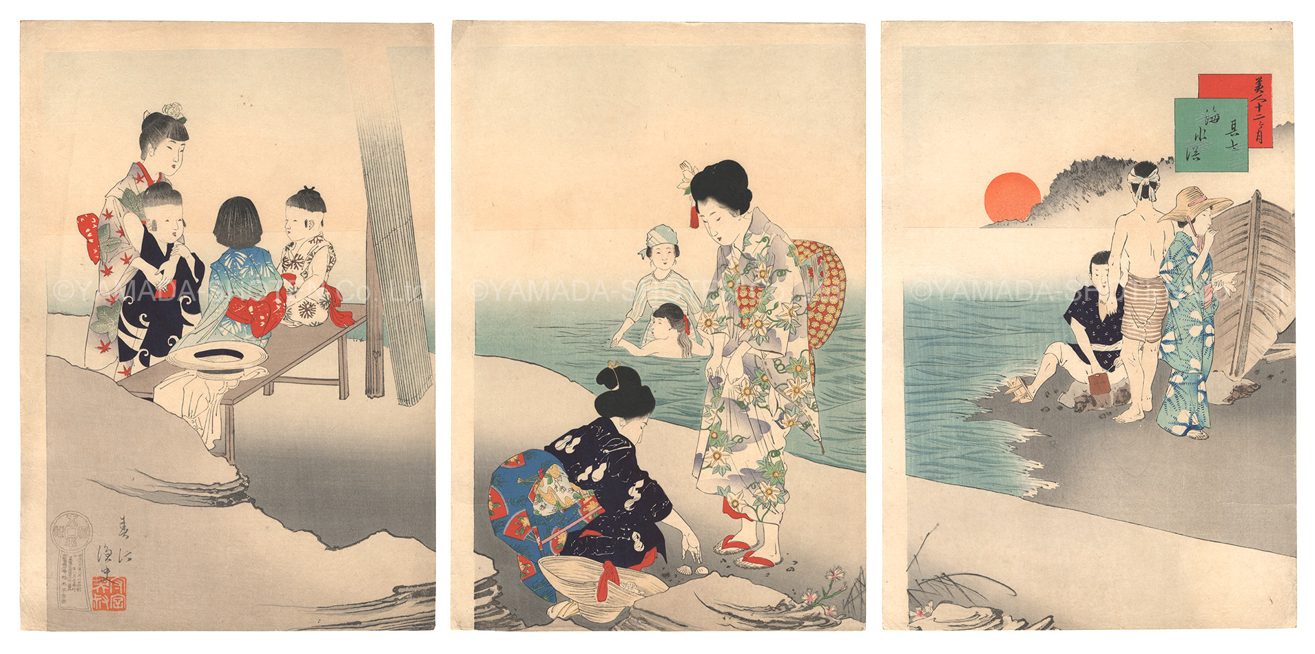 春汀「美人十二ヶ月　其七 海水浴」