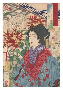 芳年「東京自慢十二ヶ月　九月 千駄木の菊」