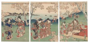 Toyokuni III / Viewing Cherry Blossoms at Arashiyama [嵐山桜狩之図]