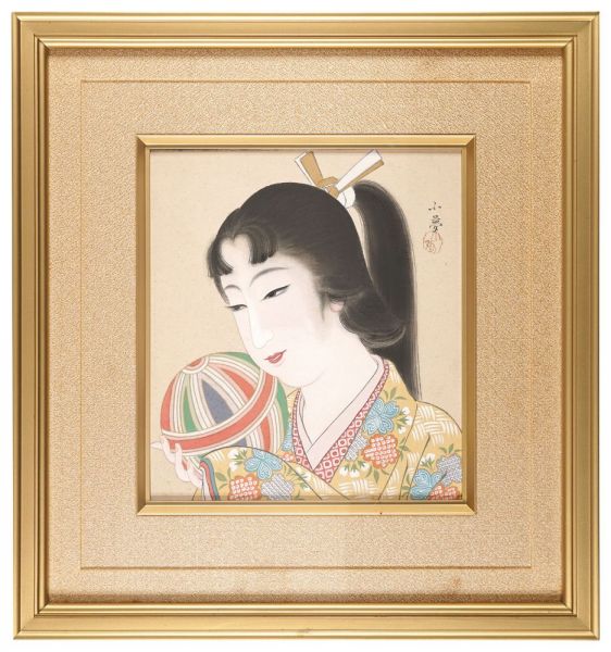 橘小夢「自筆画色紙　手鞠」