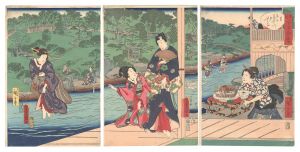 Toyokuni III and Hiroshige II / Four Seasons of Genji by Two Brushes / Summer: Enjoying the Cool of Evening at the Otonashi River in Oji [源氏合筆四季　夏 王子音無川夕すゝみ]
