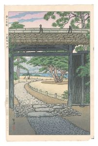 笠松紫浪「東京名園　六義園中門」
