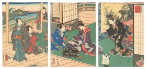今様源氏絵巻　はつのごげんおしききぬぎぬ　／　国貞二代