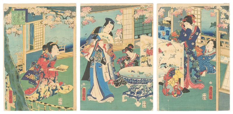 Kunichika “Colors of Spring: Playing with Flowers in the Wine Vat”