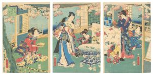 Kunichika / Colors of Spring: Playing with Flowers in the Wine Vat [春色酒中花あそび]