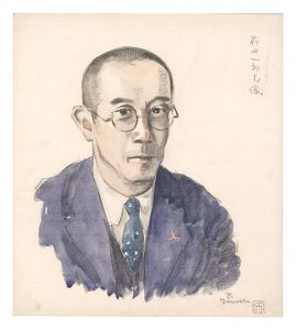 自筆画色紙　前田一郎兄像　／　田中忠雄