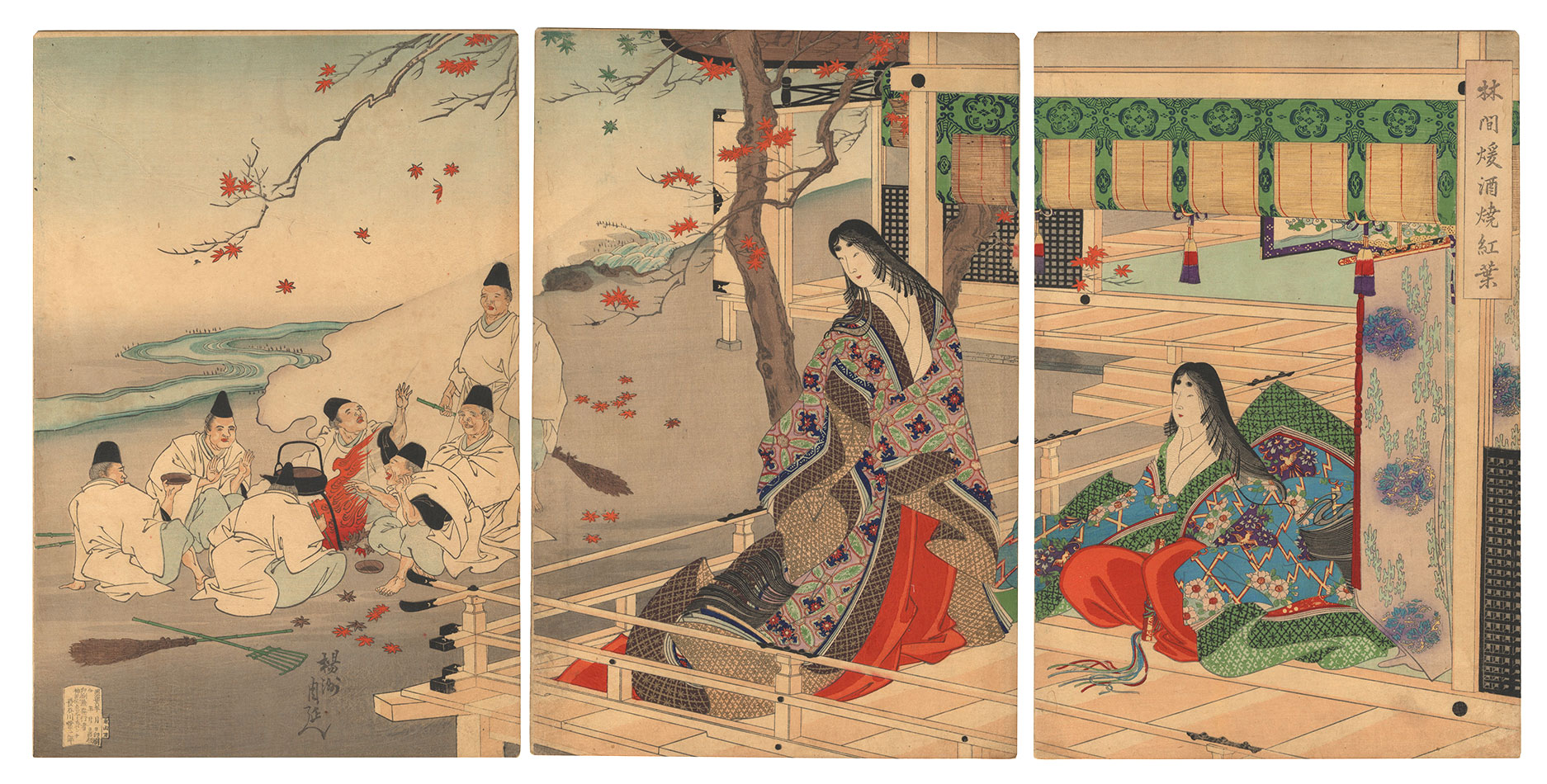 Chikanobu “Heating Sake over a Fire of Maple Leaves”