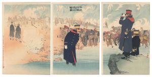 清親「牛荘攻撃砲陣之図」