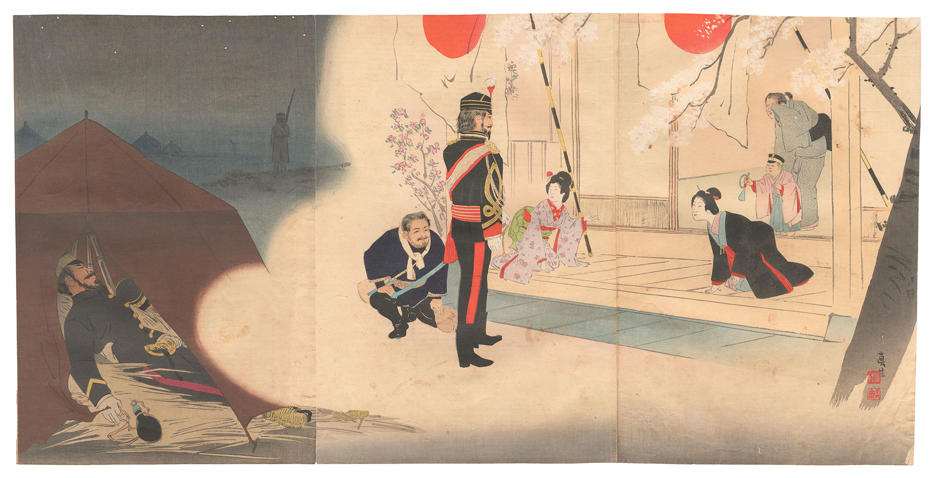 清親「征清軍休戦野営之夢」