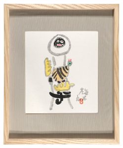 畦地梅太郎「自筆画色紙　鳥と山男」