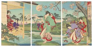 Women Enjoying the Cherry Blossoms at Night / Chikanobu