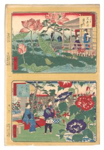 東京花名所　した谷不忍ノ池蓮花盛 入谷のあさ顔　／　広重三代