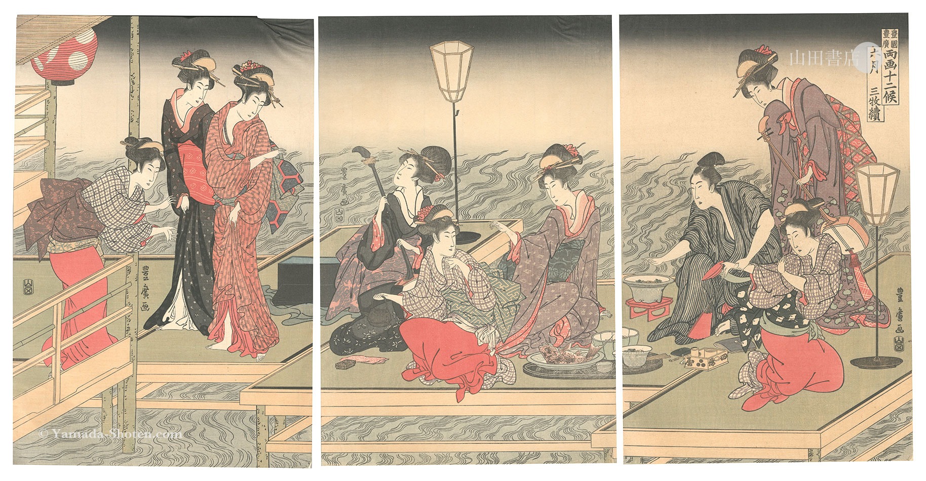 豊広「豊国豊広両画十二候　六月 三枚続【復刻版】」