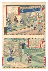 大日本物産図会　但馬国柳行李製図 同国野蚕養之図　／　広重三代