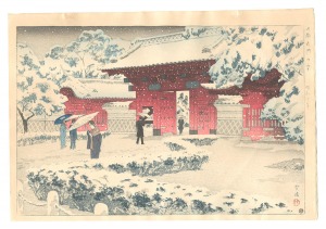 本郷赤門の雪　／　笠松紫浪