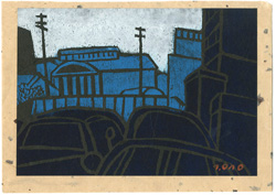 佃島川岸車置場 ／ 小野忠重