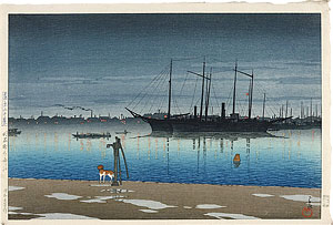川瀬巴水木版画「東京十二題 明石町乃雨後」